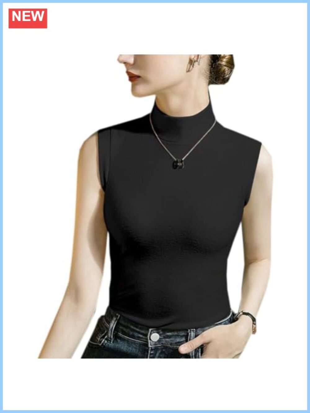 Women's Sleeveless Mock Neck Velvet Tank Top Slim Fit Layering Blouse